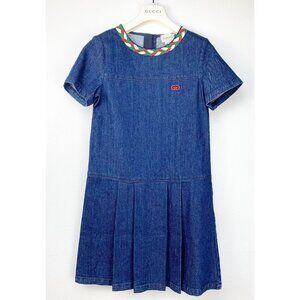 NWT Gucci Kids Web-detail denim dress Size 12